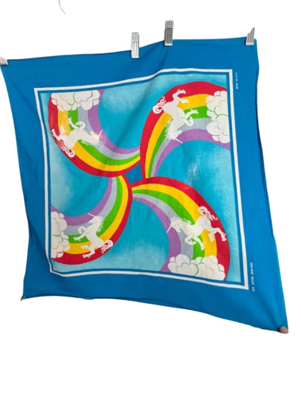 Vintage Rainbow Unicorn Bandana 100% Cotton USA Made 22” Psychedelic Scarf